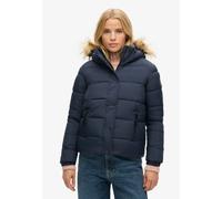 Steppjacke SUPERDRY "FAUX FUR SHORT HOOD PUFFER", Damen, Gr. XL, blau (eclipse navy), Web, Obermaterial: 97% Nylon, 3% Polyester, unifarben, elastischer Bund, Jacken Steppjacke (52778359-XL)