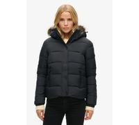 Steppjacke SUPERDRY "FAUX FUR SHORT HOOD PUFFER", Damen, Gr. XL, schwarz (jet schwarz), Web, Obermaterial: 97% Nylon, 3% Polyester, unifarben, elastischer Bund, Jacken Steppjacke (31253502-XL)