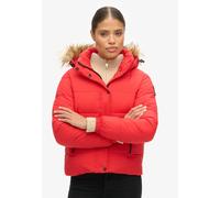 Steppjacke SUPERDRY "FAUX FUR SHORT HOOD PUFFER", Damen, Gr. XS, rot (high risk rot), Web, Obermaterial: 100% Baumwolle, unifarben, elastischer Bund, Jacken Steppjacke (51518835-XS) high risk rot