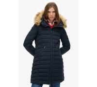 Steppjacke SUPERDRY "FUJI FAUX FUR HOOD MID LENGTH", Damen, Gr. L, blau (eclipse navy), Web, Obermaterial: 100% Polyester, unifarben, slim fit, Jacken Steppjacke (19382062-L) eclipse navy