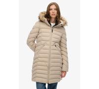 Steppjacke SUPERDRY "FUJI FAUX FUR HOOD MID LENGTH", Damen, Gr. L, chateau grau, Web, Obermaterial: 100% Polyester, unifarben, slim fit, Jacken Steppjacke (49126537-L) chateau grau