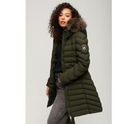 Steppjacke SUPERDRY "FUJI FAUX FUR HOOD MID LENGTH", Damen, Gr. S, grün (surplus goods olive grün), Web, Obermaterial: 100% Polyester, unifarben, slim fit, Jacken Steppjacke (33688947-S)