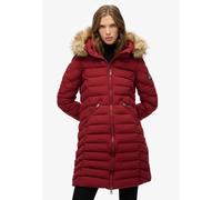 Steppjacke SUPERDRY "FUJI FAUX FUR HOOD MID LENGTH", Damen, Gr. S, rot (wine rot), Web, Obermaterial: 100% Polyester, unifarben, slim fit, Jacken Steppjacke (41368543-S)