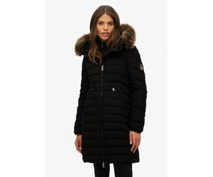 Steppjacke SUPERDRY "FUJI FAUX FUR HOOD MID LENGTH", Damen, Gr. S, schwarz, Web, Obermaterial: 100% Polyester, unifarben, slim fit, Jacken Steppjacke, Slim Fit, mit Reißverschluss, aus Polyester und K