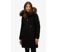 Steppjacke SUPERDRY "FUJI FAUX FUR HOOD MID LENGTH", Damen, Gr. XS, schwarz, Web, Obermaterial: 100% Polyester, unifarben, slim fit, Jacken Steppjacke (91791010-XS)