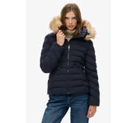 Steppjacke SUPERDRY "FUJI FAUX FUR HOOD PADDED JKT", Damen, Gr. M, blau (eclipse navy), Web, Obermaterial: 100% Polyester, unifarben, slim fit, Jacken Steppjacke (12321454-M)