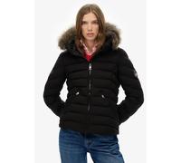 Steppjacke SUPERDRY "FUJI FAUX FUR HOOD PADDED JKT", Damen, Gr. XS, schwarz, Web, Obermaterial: 100% Polyester, unifarben, slim fit, Jacken Steppjacke, mit Markenlabel, Slim Fit, hochschließender Krag