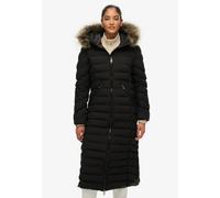 Steppjacke SUPERDRY "FUJI FAUX FUR HOODED LONGLINE", Damen, Gr. L, schwarz, Web, Obermaterial: 100% Polyester, unifarben, slim fit, Jacken Steppjacke (45905426-L)