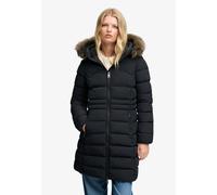 Steppjacke SUPERDRY "HOOD FAUX FUR FUJI MID LENGTH", Damen, Gr. XXL, schwarz, Steppware, Obermaterial: 100% Nylon, unifarben mit Farbeinsatz, slim fit Po-bedeckend, Jacken Steppjacke, Kunstfaser, slim
