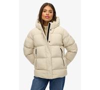 Steppjacke SUPERDRY "HOODED 5 BAFFLE SPORTS PUFFER", Damen, Gr. L, oat bran, Web, Obermaterial: 100% Polyester, unifarben, relaxed fit, Jacken Steppjacke (77329352-L)