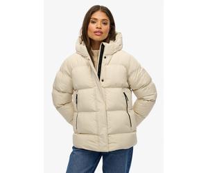 Steppjacke SUPERDRY "HOODED 5 BAFFLE SPORTS PUFFER", Damen, Gr. XXL, beige (oat bran), Web, Obermaterial: 100% Polyester, unifarben, relaxed fit, Jacken Steppjacke, mit Reißverschluss, aus Polyester u