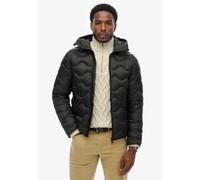 Steppjacke SUPERDRY "HOODED QUILTED WAVE PADDED JKT", Herren, Gr. S, schwarz (jet schwarz), Web, Obermaterial: 100% Polyester, unifarben, regular fit, Jacken Steppjacke (30495338-S)