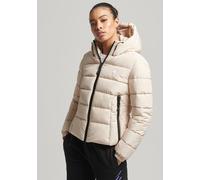 Steppjacke SUPERDRY "HOODED SPIRIT SPORTS PUFFER", Damen, Gr. M, beige (tapioca), Web, Obermaterial: 100% Polyester, kontrastfarbene Details, unifarben, Jacken Steppjacke, aus wasserabweisendem Materi