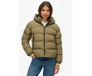 Steppjacke SUPERDRY "HOODED SPORTS PUFFER JACKET", Damen, Gr. XXL, grün (khaki), Steppware, Obermaterial: 100% Polyester, unifarben, relaxed fit normal, Jacken Steppjacke, Kunstfaser, relaxed fit (705