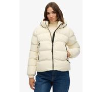Steppjacke SUPERDRY "HOODED SPORTS PUFFER JACKET", Damen, Gr. XXL, weiß (sanftes weiß), Steppware, Obermaterial: 100% Polyester, unifarben, relaxed fit normal, Jacken Steppjacke, Kunstfaser, relaxed f