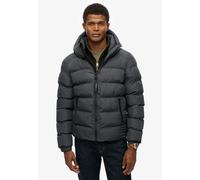 Steppjacke SUPERDRY "HOODED SPORTS PUFFER JACKET", Herren, Gr. L, ebony, ebony, Web, Obermaterial: 100% Polyester, unifarben, relaxed fit normal, elastischer Bund, Jacken Steppjacke, Kunstfaser, relax