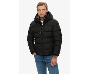 Steppjacke SUPERDRY "HOODED SPORTS PUFFER JACKET", Herren, Gr. L, schwarz (schwarz, schwarz), Web, Obermaterial: 100% Polyester, unifarben, relaxed fit normal, elastischer Bund, Jacken Steppjacke, Kun