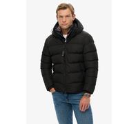 Steppjacke SUPERDRY "HOODED SPORTS PUFFER JACKET", Herren, Gr. M, schwarz (schwarz, schwarz), Web, Obermaterial: 100% Polyester, unifarben, relaxed fit normal, elastischer Bund, Jacken Steppjacke, Kun