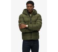 Steppjacke SUPERDRY "HOODED SPORTS PUFFER JACKET", Herren, Gr. S, grün (army khaki, army khaki), Web, Obermaterial: 100% Polyester, unifarben, relaxed fit normal, elastischer Bund, Jacken Steppjacke,
