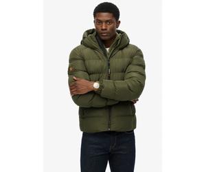 Steppjacke SUPERDRY "HOODED SPORTS PUFFER JACKET", Herren, Gr. XL, grün (army khaki, army khaki), Web, Obermaterial: 100% Polyester, unifarben, relaxed fit normal, elastischer Bund, Jacken Steppjacke,