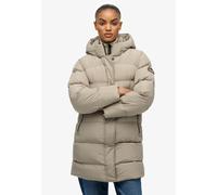 Steppjacke SUPERDRY "HOODED SPORTS PUFFER MID JKT", Damen, Gr. M, beige (winter twig beige), Web, Obermaterial: 100% Polyester, unifarben, Casual, relaxed fit, Jacken (98683159-M) winter twig beige