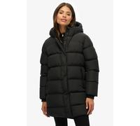 Steppjacke SUPERDRY "HOODED SPORTS PUFFER MID JKT", Damen, Gr. XS, schwarz, Web, Obermaterial: 100% Polyester, unifarben, relaxed fit, Jacken Steppjacke (25515363-XS)