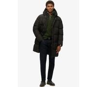 Steppjacke SUPERDRY "HOODED SPORTS PUFFER MID JKT", Herren, Gr. M, schwarz, Web, Obermaterial: 100% Polyester, unifarben, relaxed fit ca. Mitte Oberschenkel, Jacken Steppjacke, Kunstfaser, relaxed fit