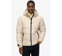 Steppjacke SUPERDRY "HOODED SPORTS PUFFR JACKET", Damen, Gr. XXL, beige (pelican beige), Web, Obermaterial: 100% Polyester, unifarben, slim fit, elastischer Bund, Jacken Steppjacke, mit kontrastfarben