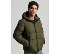 Steppjacke SUPERDRY "HOODED SPORTS PUFFR JACKET", Herren, Gr. 3XL, grün (schwarz moos), Web, Obermaterial: 100% Polyester, unifarben, slim fit, elastischer Bund, Jacken Steppjacke, mit kontrastfarbene