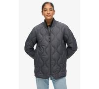 Steppjacke SUPERDRY "SHORT QUILTED LINER JACKET", Damen, Gr. M, grau (ebony), Web, Obermaterial: 100% Polyester, unifarben, relaxed fit, Jacken Steppjacke, Relaxed Fit, mit Reißverschluss, unifarbene