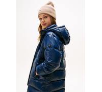 Steppjacke TOMMY HILFIGER "ESSENTIAL LONG DOWN JACKET", Mädchen, Gr. 4 (104), blau (schwarz night navy), Web, Obermaterial: 100% Polyamid, unifarben, regular fit ca. Mitte Oberschenkel, Rundhals, eing