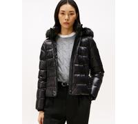 Steppjacke TOMMY HILFIGER "GLOSS HW DOWN SLIM JACKET W FUR", Damen, Gr. XL (42), schwarz, Steppware, Obermaterial: 100% Nylon, unifarben, slim fit, Jacken Steppjacke, in leicht glänzender Optik, mit F