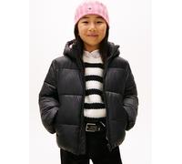 Steppjacke TOMMY HILFIGER "HOODED SHINY PUFFER JACKET", Mädchen, Gr. 8 (128), schwarz, Web, Obermaterial: 100% Polyamid, unifarben, regular fit normal, Rundhals, eingesetzt elastischer Bund, Jacken St