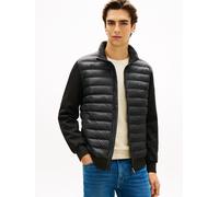 Steppjacke TOMMY HILFIGER "MIX MEDIA mit Stehkragen", Herren, Gr. L, schwarz, Sweatware, Obermaterial: 72% Baumwolle, 28% Polyester. Futter: 100% Nylon. Füllung: 100% Polyester, unifarben, regular fit