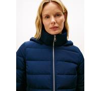 Steppjacke TOMMY HILFIGER "MW DOWN SLIM JACKET WITH FUR", Damen, Gr. XXL (44), blau (schwarz night navy), Web, Obermaterial: 100% Polyester, unifarben, slim fit, Jacken Steppjacke, mit Fellimitat (120