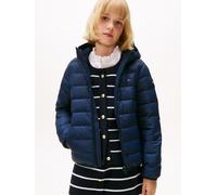 Steppjacke TOMMY HILFIGER "U LIGHT DOWN HOODED JACKET", Mädchen, Gr. 5 (110), blau (schwarz night navy), Web, Obermaterial: 100% Polyamid, unifarben, regular fit normal, Rundhals, eingesetzt elastisch