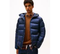 Steppjacke TOMMY JEANS "HOODED LOGO PUFFER", Herren, Gr. 4XL, blau (schwarz night navy), Web, Obermaterial: 100% Polyamid, unifarben, regular fit normal, Rundhals, eingesetzt eingefasste Kante, Jacken