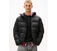 Steppjacke TOMMY JEANS "HOODED LOGO PUFFER", Herren, Gr. M, schwarz, Web, Obermaterial: 100% Polyamid, unifarben, regular fit normal, Rundhals, eingesetzt eingefasste Kante, Jacken Steppjacke, Winterj