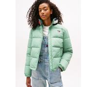 Steppjacke TOMMY JEANS "TJW ESS PUFFER FLAG JACKET EXT", Damen, Gr. M (38), cloudy jade, Web, Obermaterial: 100% Nylon, unifarben mit Farbeinsatz, regular fit, Jacken Steppjacke (88673017-M) cloudy ja