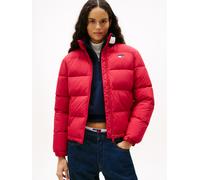 Steppjacke TOMMY JEANS "TJW ESS PUFFER FLAG JACKET EXT", Damen, Gr. XXL (44), rot (ruby rhubarb), Web, Obermaterial: 100% Nylon, unifarben mit Farbeinsatz, regular fit, Jacken Steppjacke (30148630-XXL