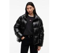 Steppjacke TOMMY JEANS "TJW HIGH NECK SHINY PUFFER DOWN", Damen, Gr. L (42/44), schwarz, Web, Obermaterial: 100% Nylon. Futter: 100% Polyester. Füllung: 80% Daunen, 20% Federn, unifarben, normal, gera