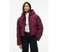 Steppjacke TOMMY JEANS "TJW HOODED FLAG PUFFER EXT", Damen, Gr. S (36/38), lila (calypso berry), Web, Obermaterial: 100% Nylon. Futter: 100% Polyester. Füllung: 100% Polyester, unifarben, normal, Bünd