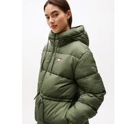 Steppjacke TOMMY JEANS "TJW HOODED MIDI PUFFER JACKET", Damen, Gr. L (40), grün (pewter grün), Web, Obermaterial: 100% Nylon, unifarben, regular fit wadenlang, Jacken Steppjacke (55584130-L) pewter gr