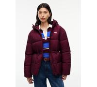 Steppjacke TOMMY JEANS "TJW HOODED MIDI PUFFER JACKET", Damen, Gr. S (36/38), rot (calypso berry), Web, Obermaterial: 100% Nylon. Futter: 100% Polyester. Füllung: 100% Polyester, unifarben, Po-bedecke