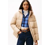 Steppjacke TOMMY JEANS "TJW HOODED MIDI PUFFER JACKET", Damen, Gr. S (36), beige (malted milk), Web, Obermaterial: 100% Nylon, unifarben, regular fit wadenlang, Jacken Steppjacke (58961502-S) malted m