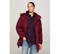 Steppjacke TOMMY JEANS "TJW MIDI ALASKA FAUX FUR", Damen, Gr. XS (34), rot (deep rouge), Web, Obermaterial: 100% Polyester. Futter: 100% Polyester, unifarben, normal hüftbedeckend, Bündchen mit Klettv