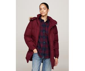 Steppjacke TOMMY JEANS "TJW MIDI ALASKA FAUX FUR", Damen, Gr. XS (34), rot (deep rouge), Web, Obermaterial: 100% Polyester. Futter: 100% Polyester, unifarben, normal hüftbedeckend, Bündchen mit Klettv