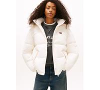 Steppjacke TOMMY JEANS "TJW OVS HOODED FLAG PUFFER EXT", Damen, Gr. XL (42), ancient weiß, Steppware, Obermaterial: 100% Nylon, unifarben, regular fit, Bündchen, Jacken Steppjacke (82074866-XL) ancien