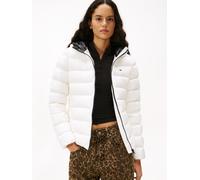 Steppjacke TOMMY JEANS "TJW SLIM HOOD PRNT DOWN JCKT EXT", Damen, Gr. L (40), beige (ecru), Web, Obermaterial: 100% Polyester, unifarben mit Farbeinsätzen, slim fit, Jacken Steppjacke (79685541-L) ecr