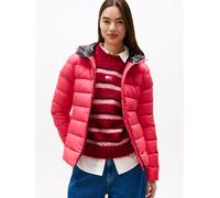 Steppjacke TOMMY JEANS "TJW SLIM HOOD PRNT DOWN JCKT EXT", Damen, Gr. L (40), rosa (vintage cerise), Web, Obermaterial: 100% Polyester, unifarben mit Farbeinsätzen, slim fit, Jacken Steppjacke (564492